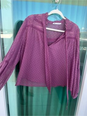 Zara Mauve Dot Tie-Neck Blouse